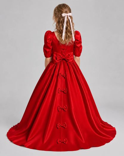 Red Ball Gown Girls Formal Dresses Back
