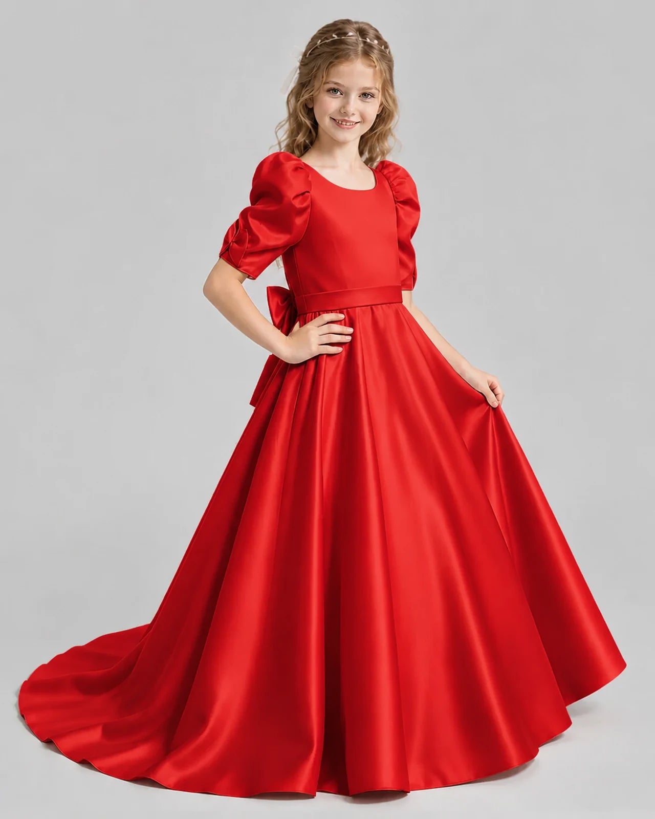 Red Ball Gown Girls Formal Dresses Side
