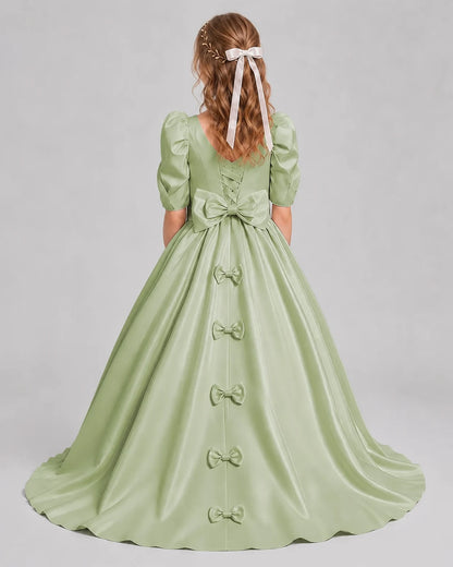 Sage Green Ball Gown Girls Formal Dresses Back