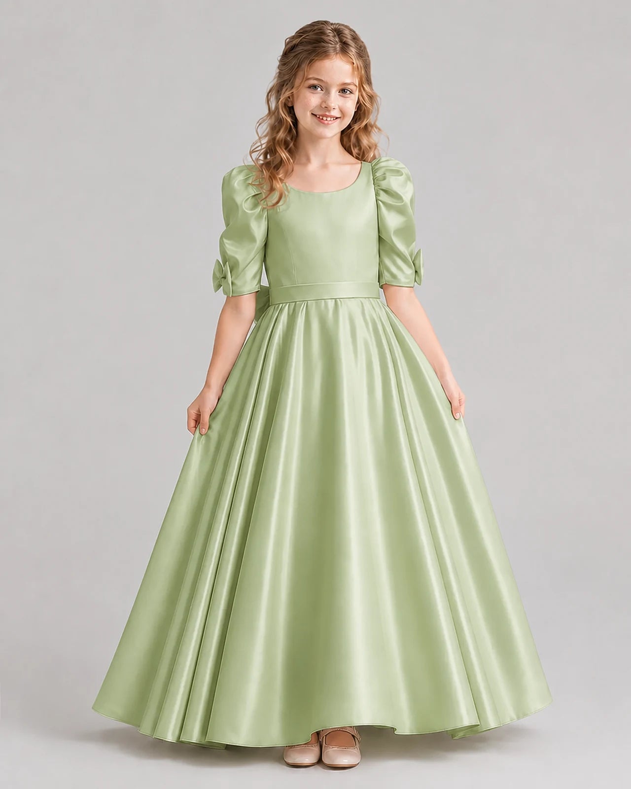 Sage Green Ball Gown Girls Formal Dresses Front