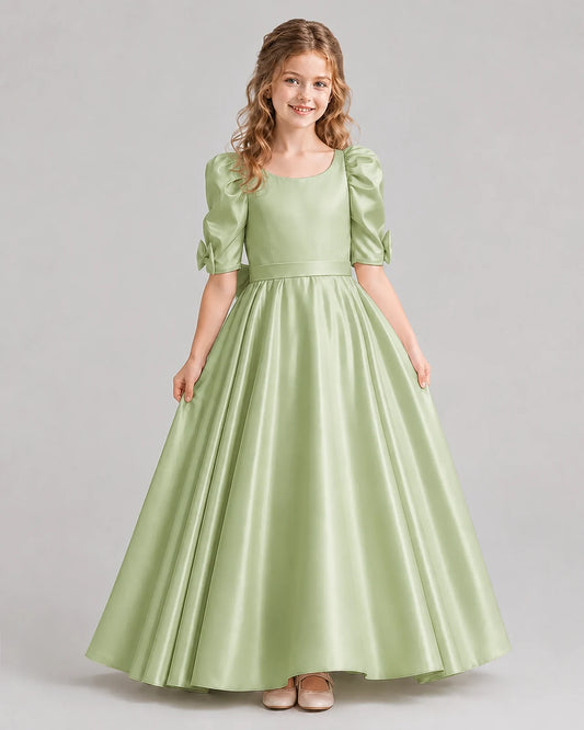 Sage Green Ball Gown Girls Formal Dresses Front