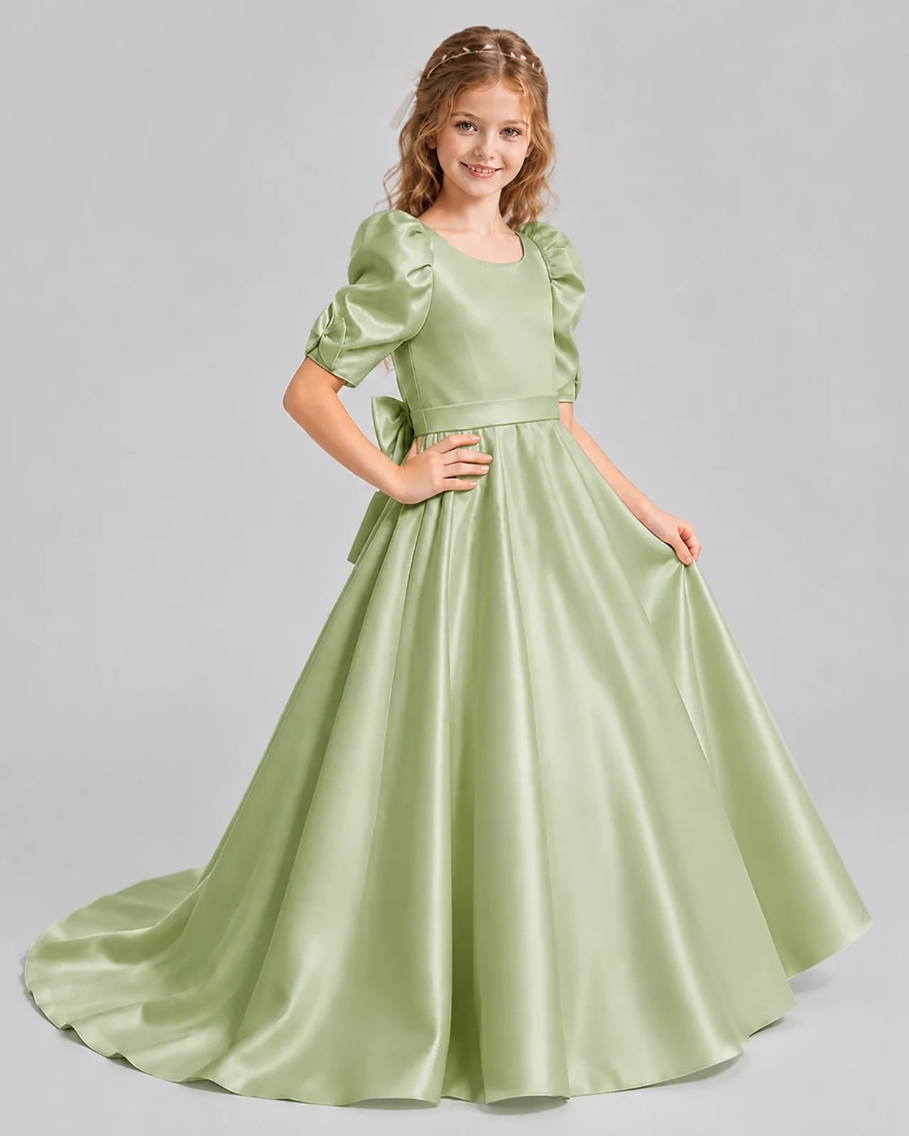 Sage Green Ball Gown Girls Formal Dresses Side