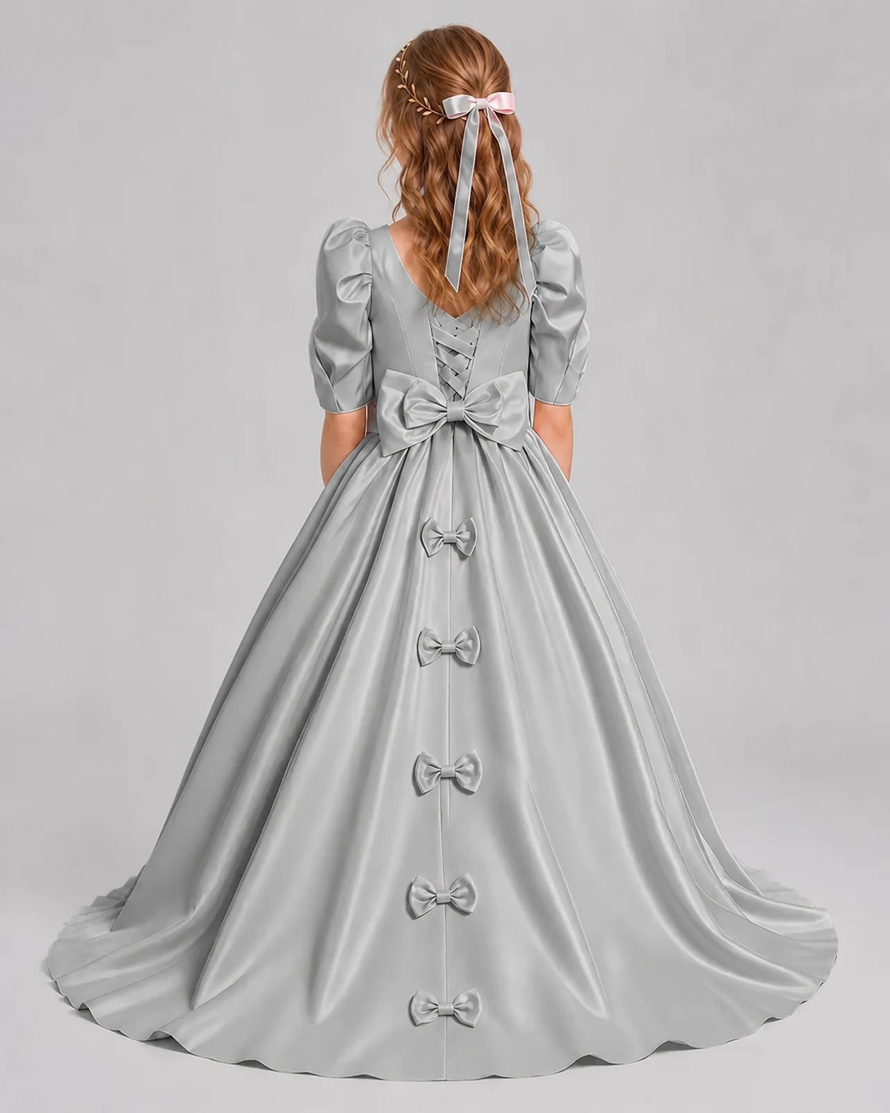 Silver Ball Gown Girls Formal Dresses Back
