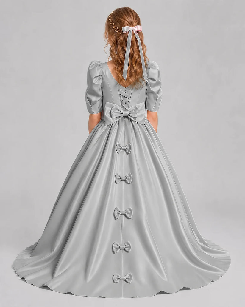 Silver Ball Gown Girls Formal Dresses Back