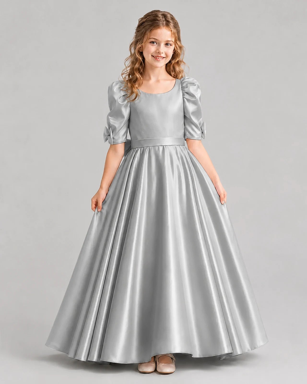 Silver Ball Gown Girls Formal Dresses Front