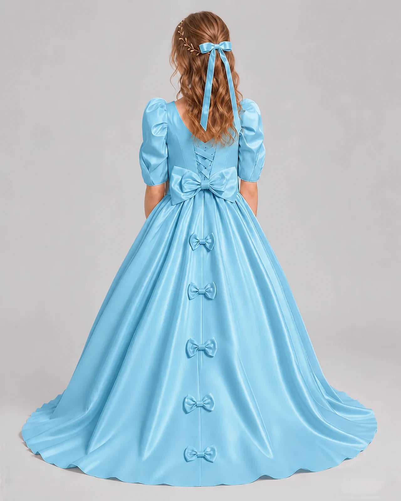Sky Blue Ball Gown Girls Formal Dresses Back
