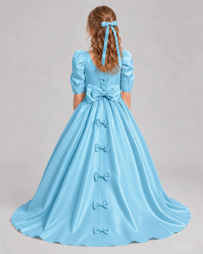 Sky Blue Ball Gown Girls Formal Dresses Back