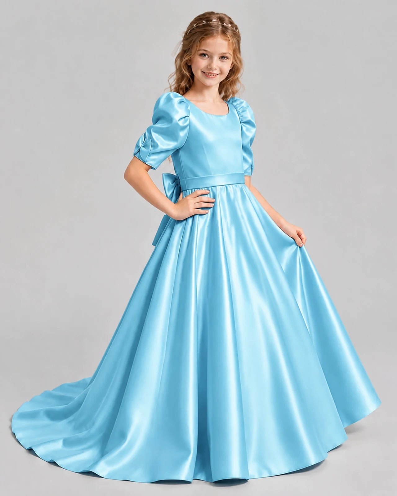 Sky Blue Ball Gown Girls Formal Dresses Side