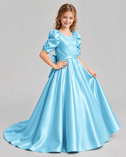 Sky Blue Ball Gown Girls Formal Dresses Side