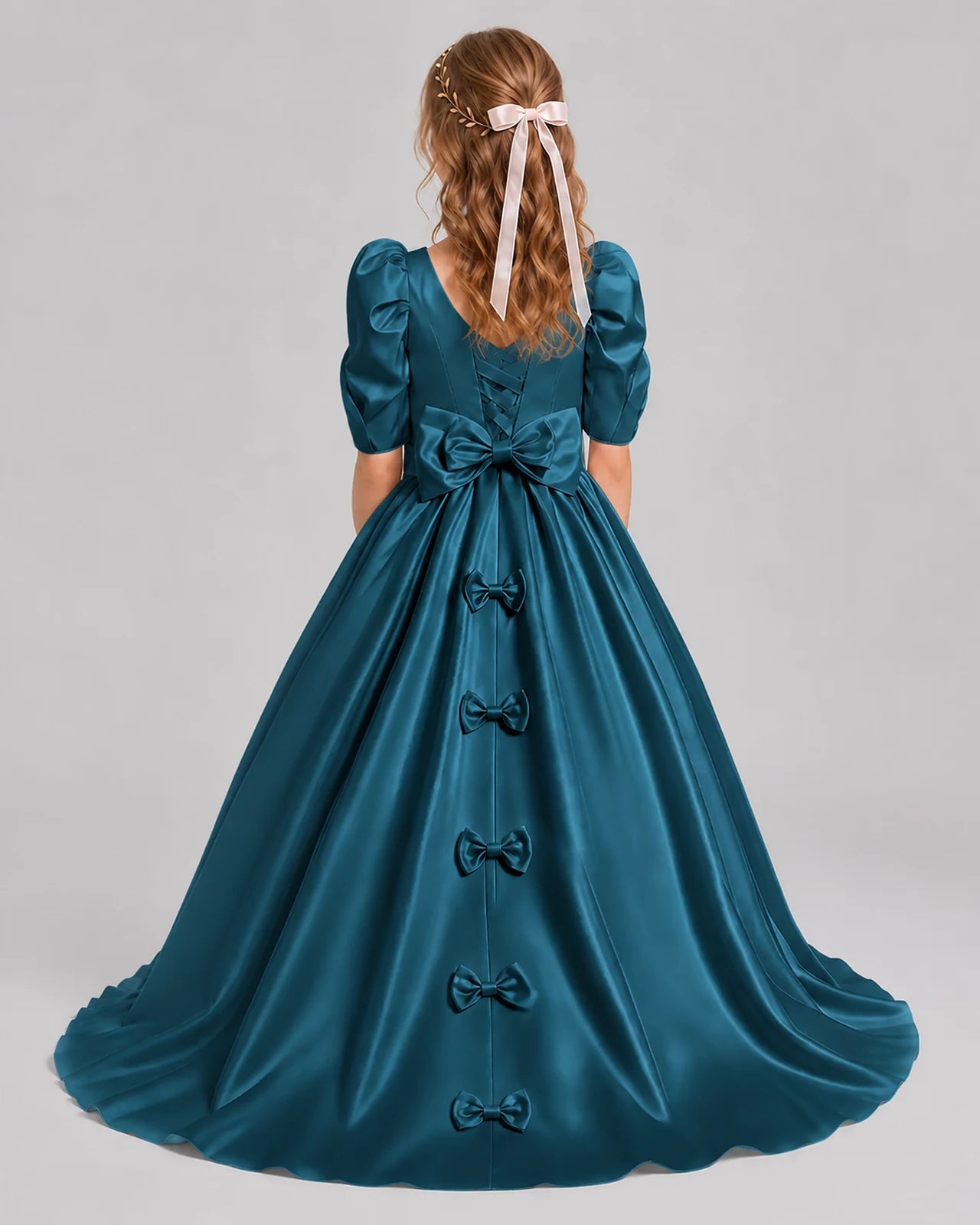 Teal Ball Gown Girls Formal Dresses Back