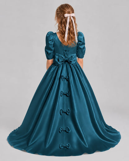 Teal Ball Gown Girls Formal Dresses Back