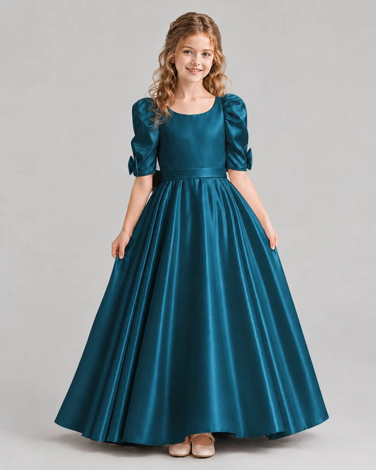 Teal Ball Gown Girls Formal Dresses Front