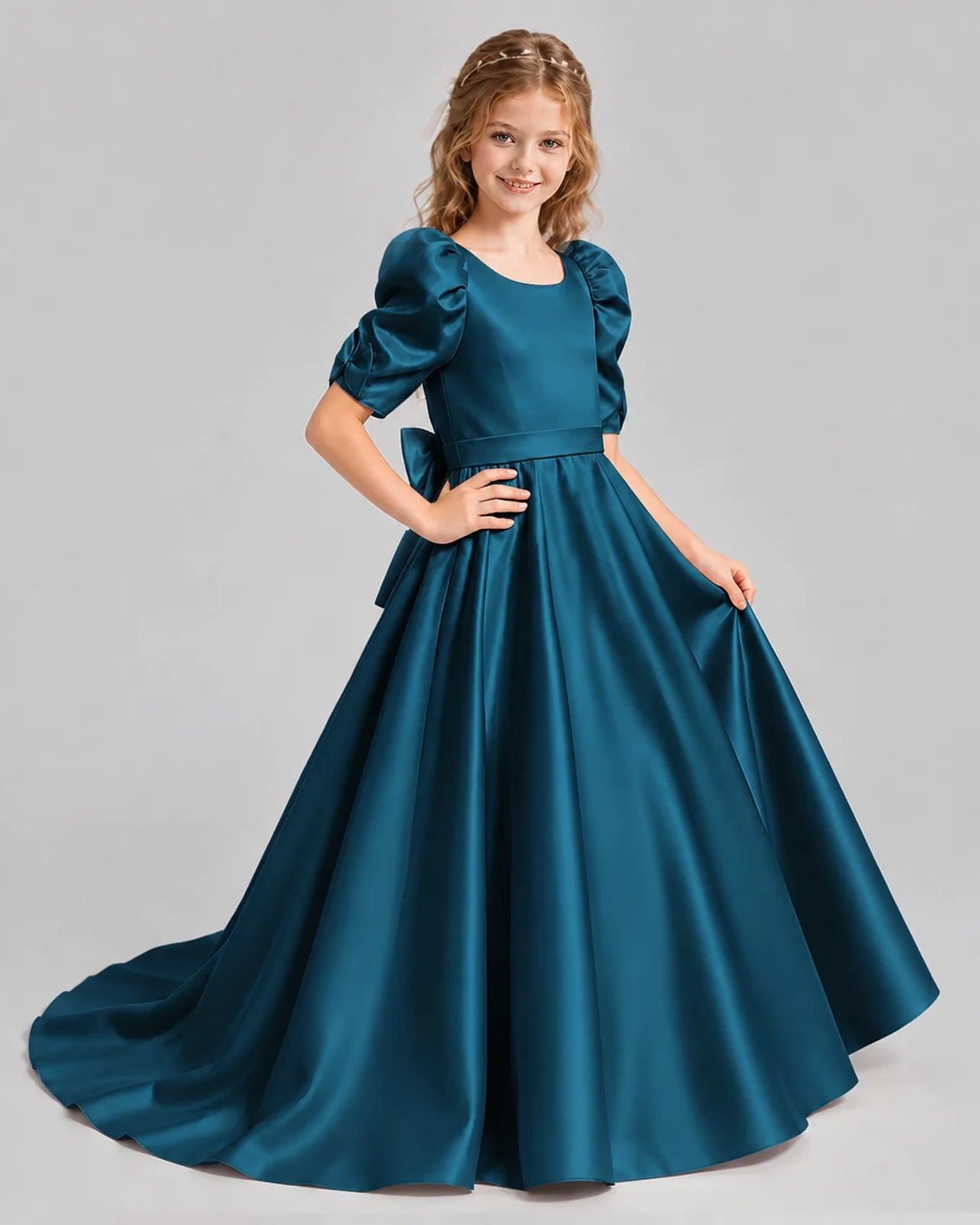 Teal Ball Gown Girls Formal Dresses Side