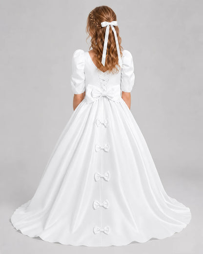 White Ball Gown Girls Formal Dresses Back