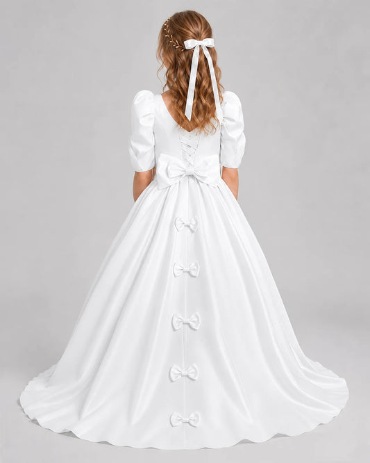 White Ball Gown Girls Formal Dresses Back