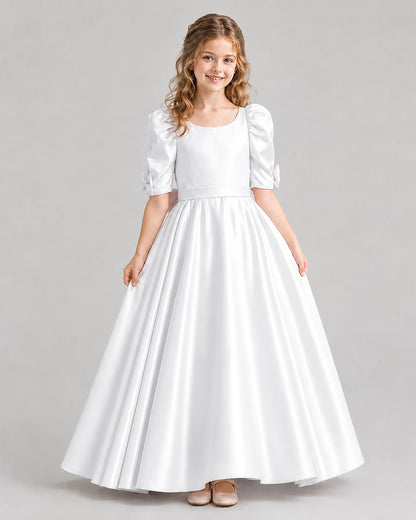 White Ball Gown Girls Formal Dresses Front