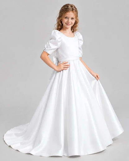 White Ball Gown Girls Formal Dresses Side