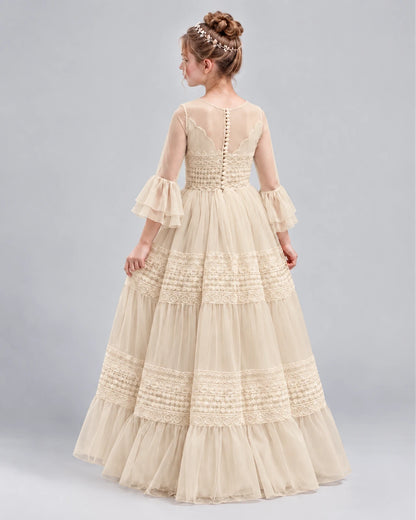 Champagne Ball Gown Girls Pageant Dresses Back