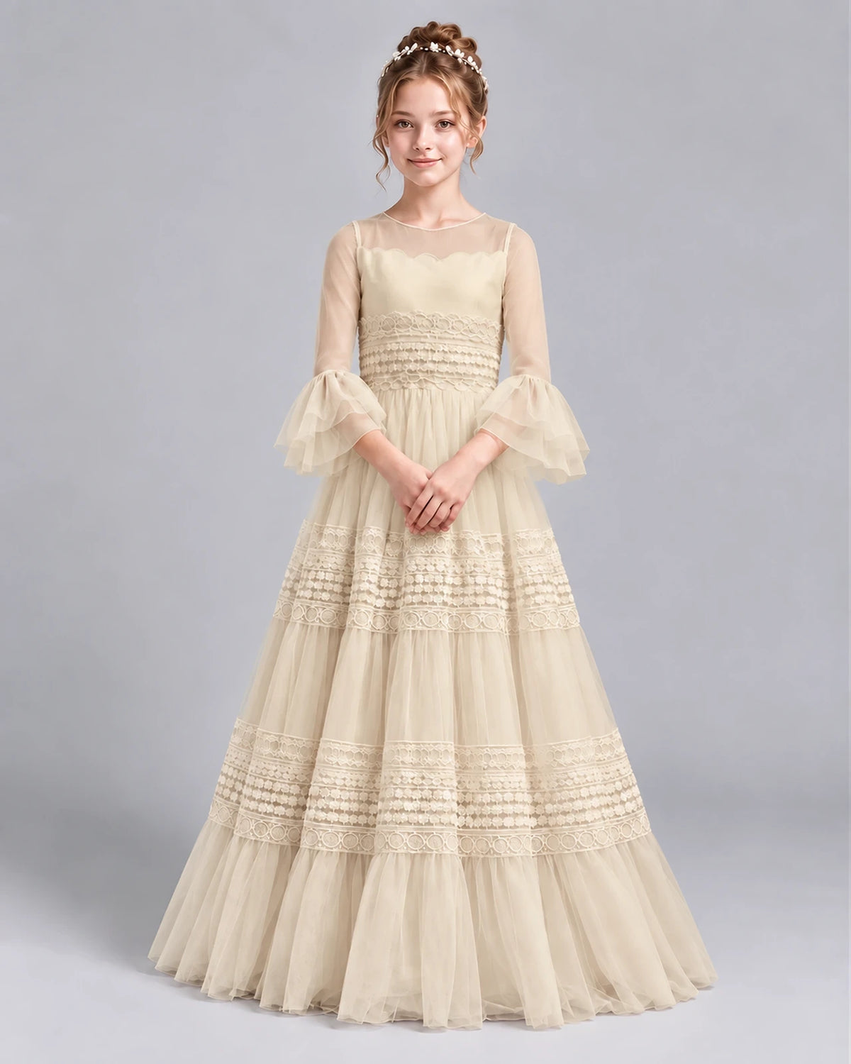 Champagne Ball Gown Girls Pageant Dresses Front