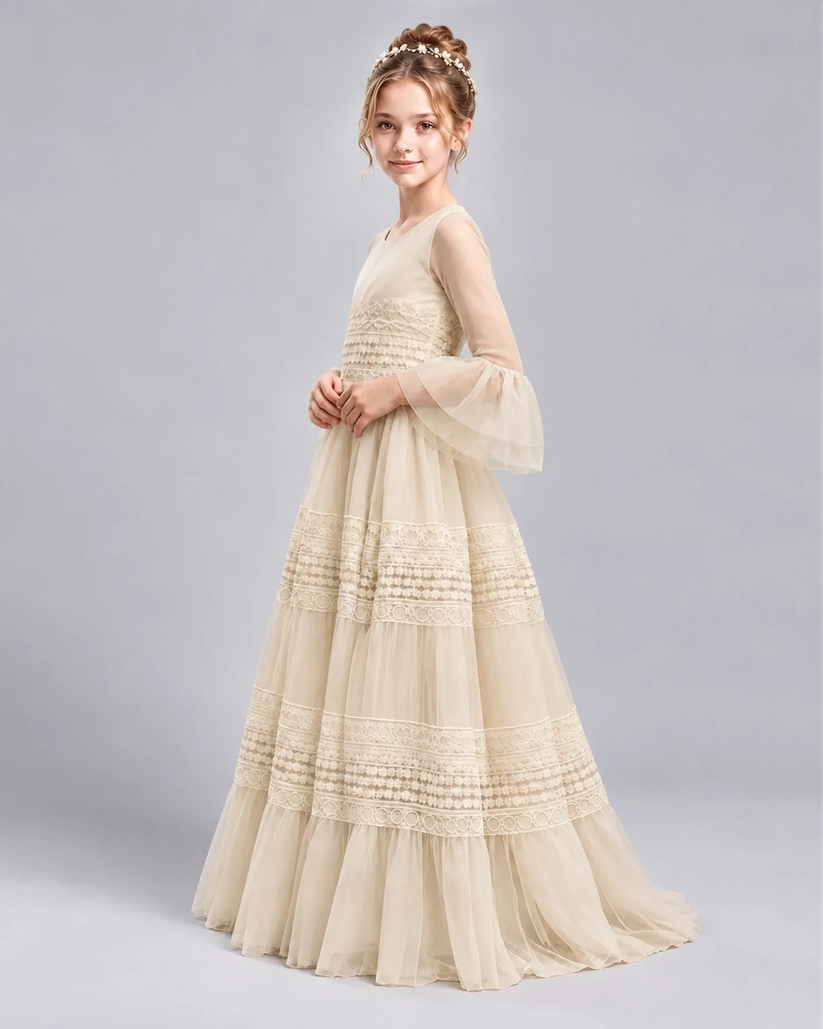 Champagne Ball Gown Girls Pageant Dresses Side