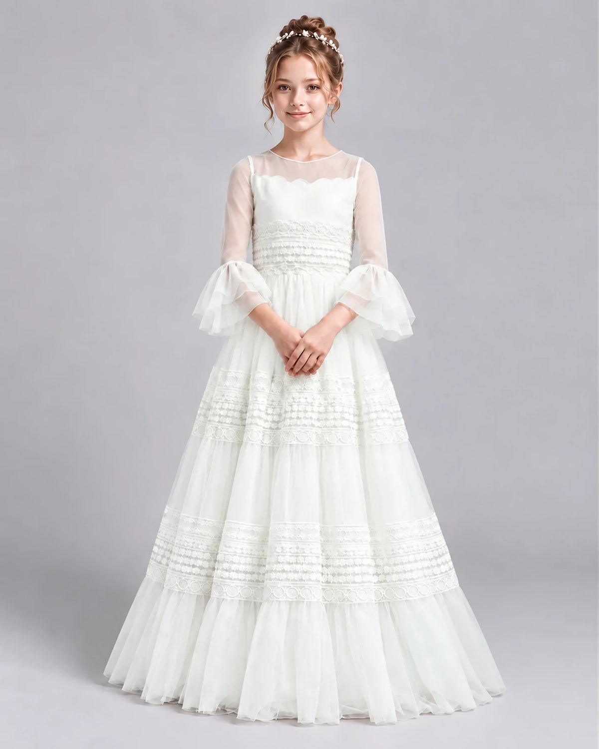 Ivory Ball Gown Girls Pageant Dresses Front