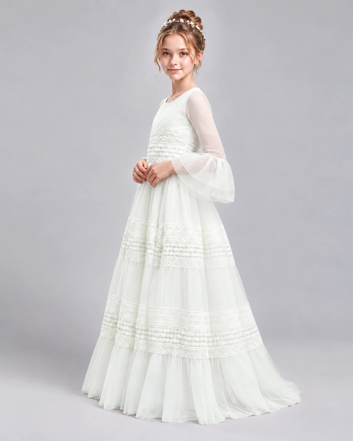 Ivory Ball Gown Girls Pageant Dresses Side