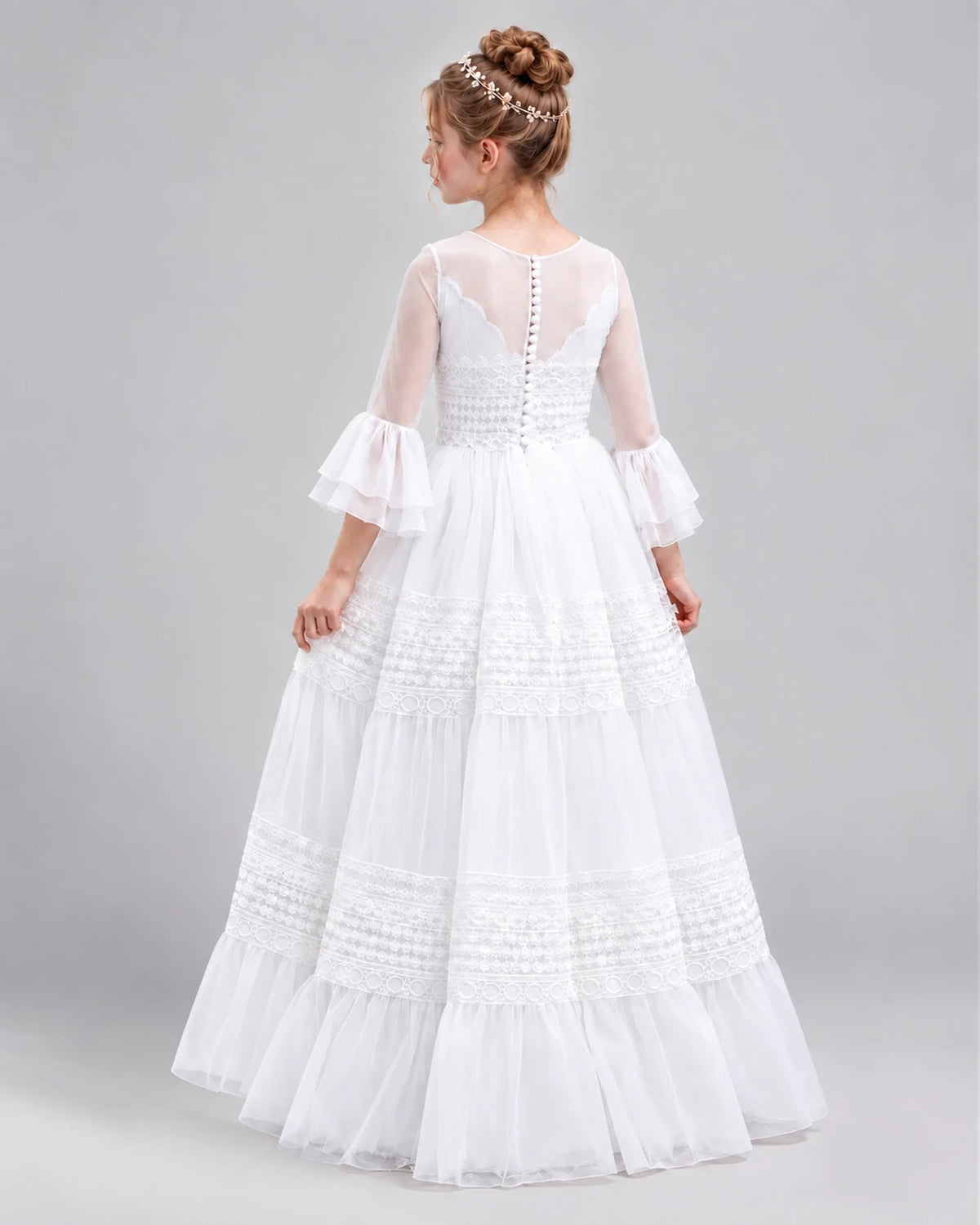 White Ball Gown Girls Pageant Dresses Back