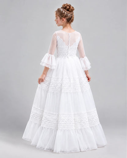 White Ball Gown Girls Pageant Dresses Back