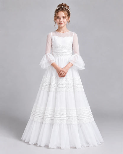 White Ball Gown Girls Pageant Dresses Front
