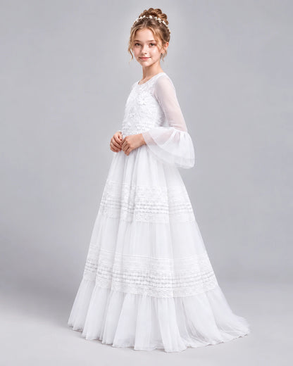 White Ball Gown Girls Pageant Dresses Side