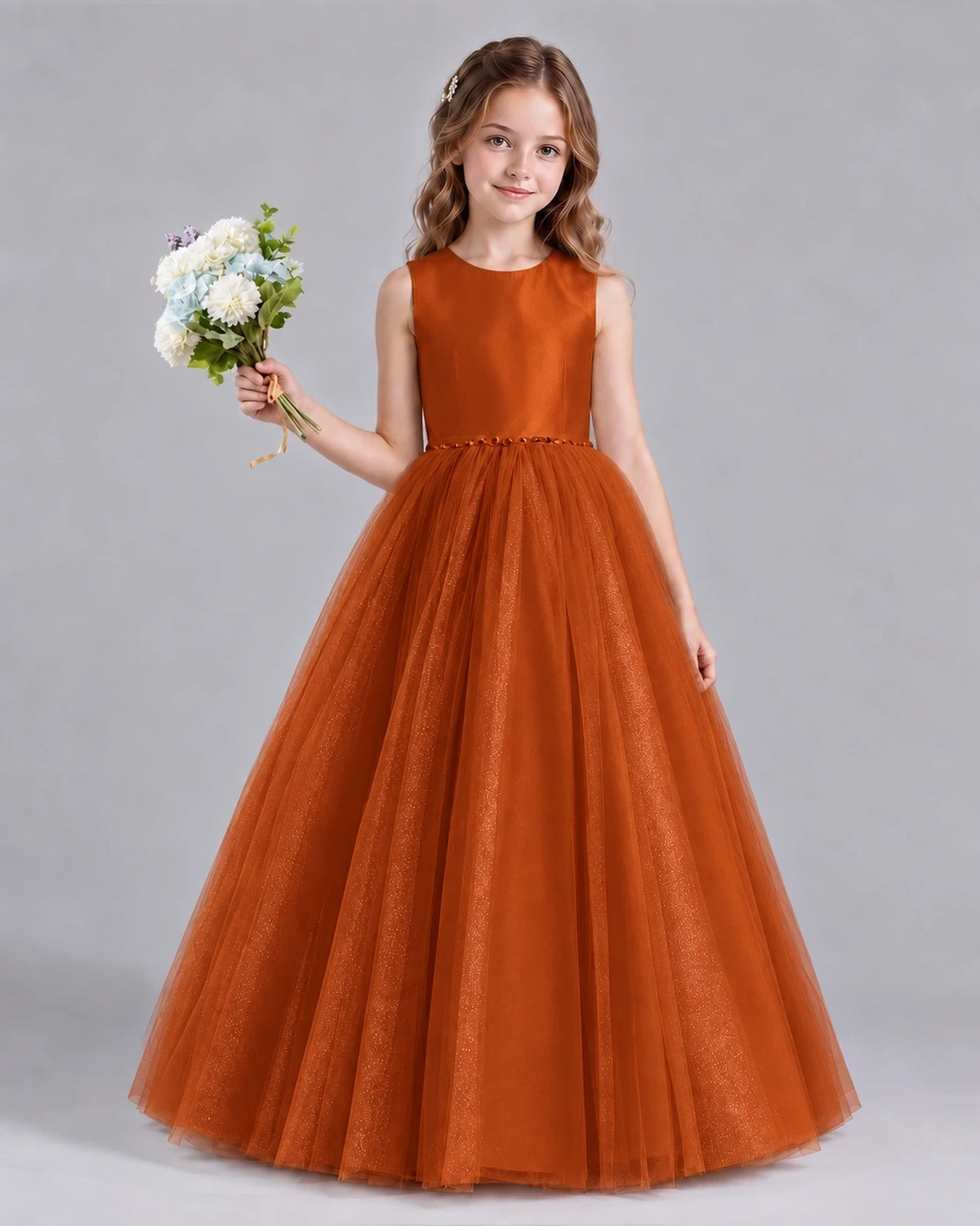 Burnt Orange Ball Gown Flower Girl Dresses Front