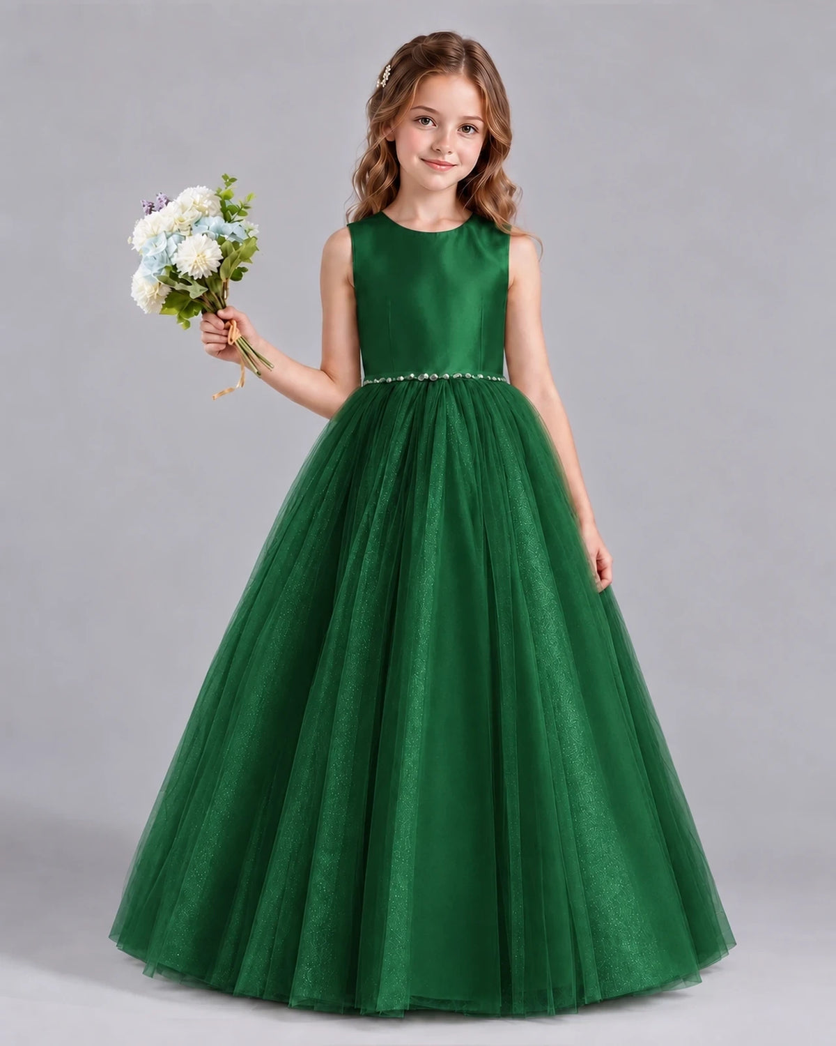 Dark Green Ball Gown Flower Girl Dresses Front