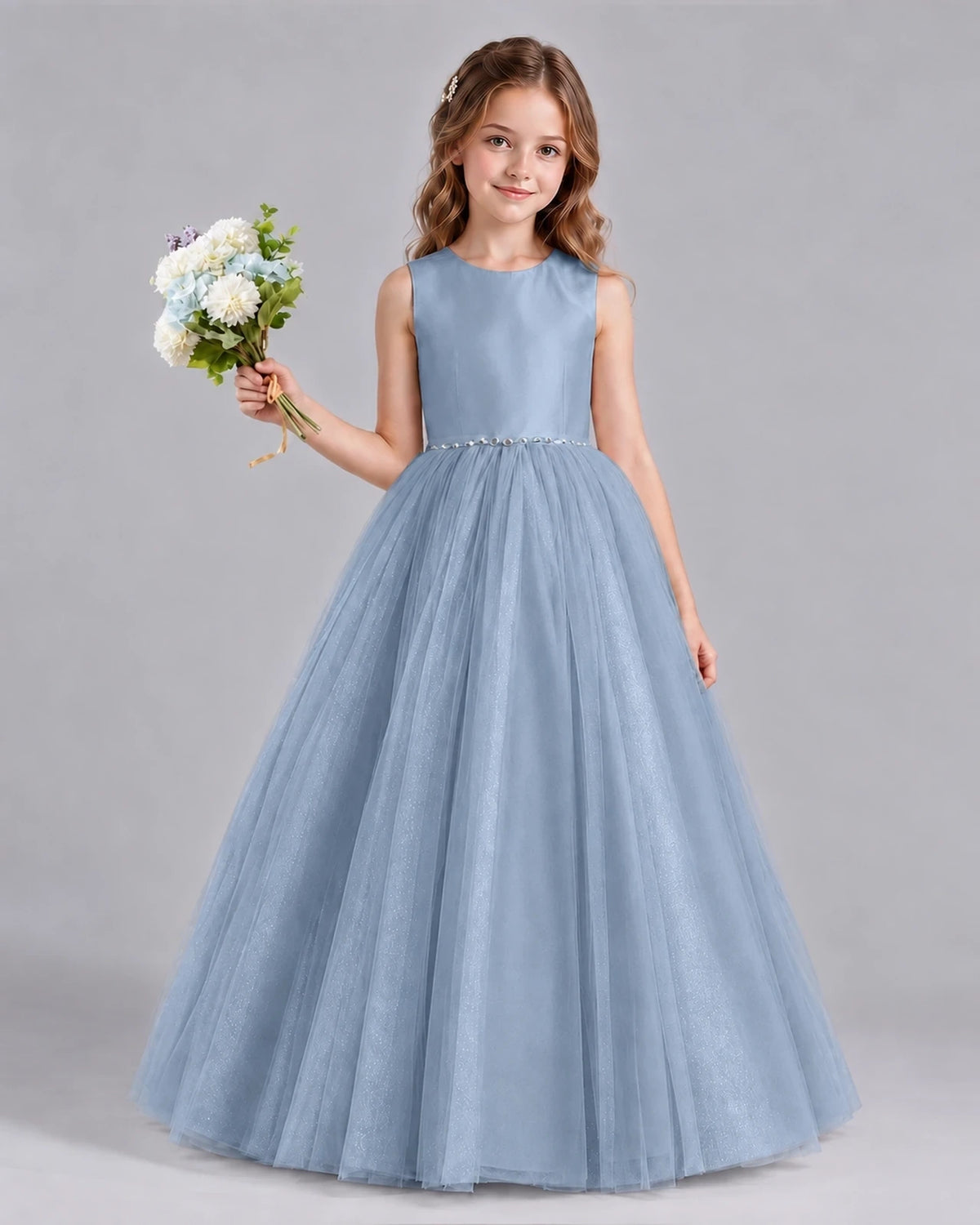 Dusty Blue Ball Gown Flower Girl Dresses Front
