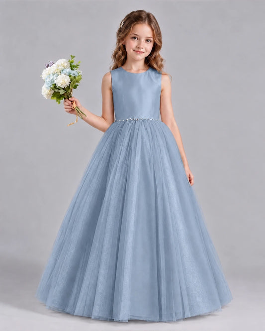 Dusty Blue Ball Gown Flower Girl Dresses Front