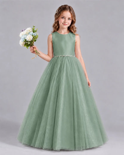 Eucalyptus Ball Gown Flower Girl Dresses Front