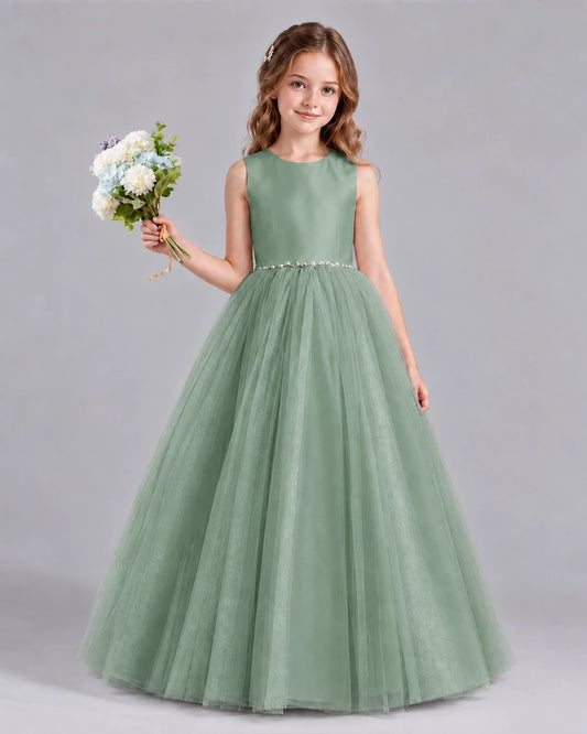Eucalyptus Ball Gown Flower Girl Dresses Front