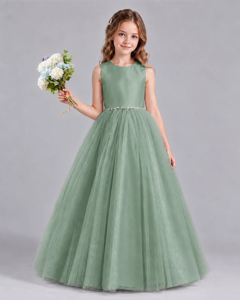 Eucalyptus Ball Gown Flower Girl Dresses Front