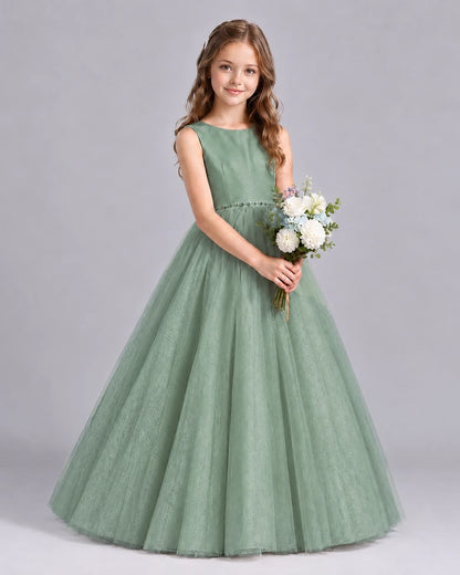 Eucalyptus Ball Gown Flower Girl Dresses Side