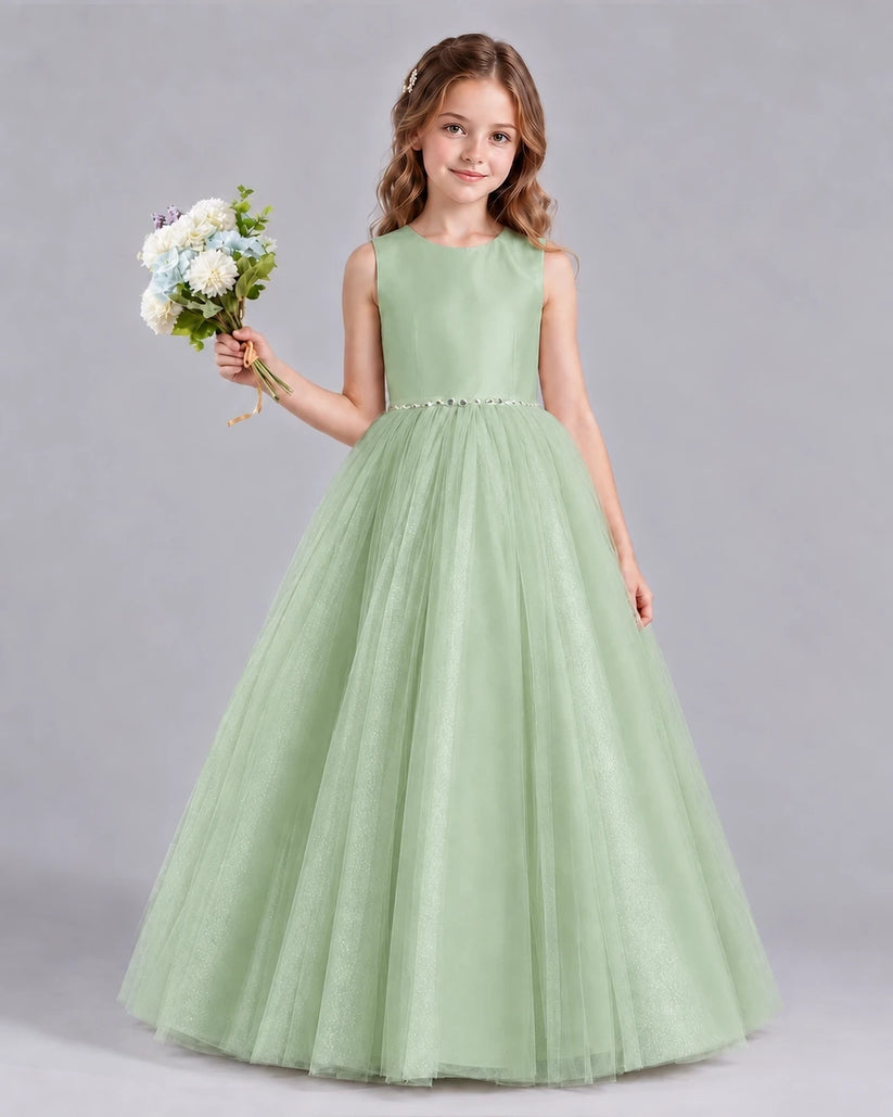 Sage Green Ball Gown Flower Girl Dresses Front
