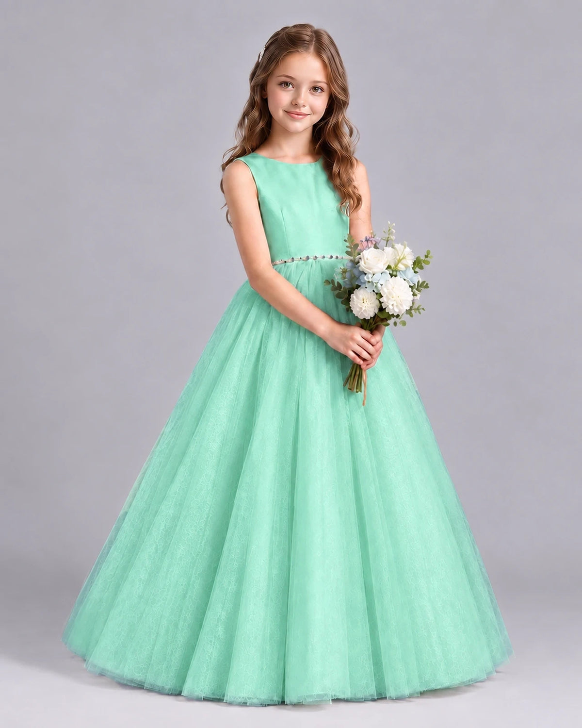 Turquoise Ball Gown Flower Girl Dresses Side