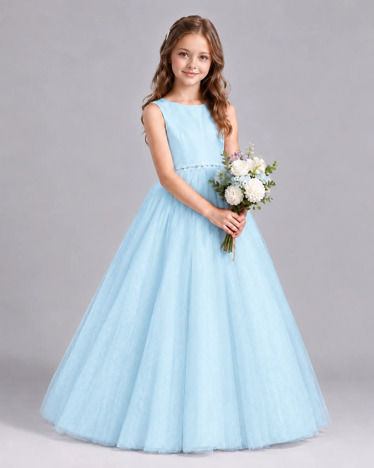 Baby Blue Ball Gown Flower Girl Dresses Side