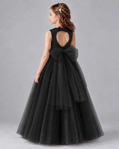 Black Ball Gown Flower Girl Dresses Back