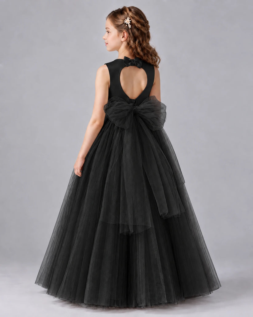 Black Ball Gown Flower Girl Dresses Back