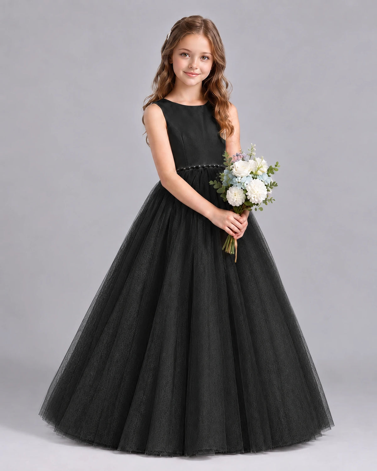 Black Ball Gown Flower Girl Dresses Side