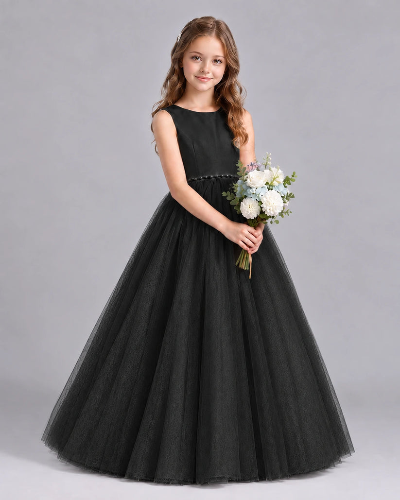 Black Ball Gown Flower Girl Dresses Side