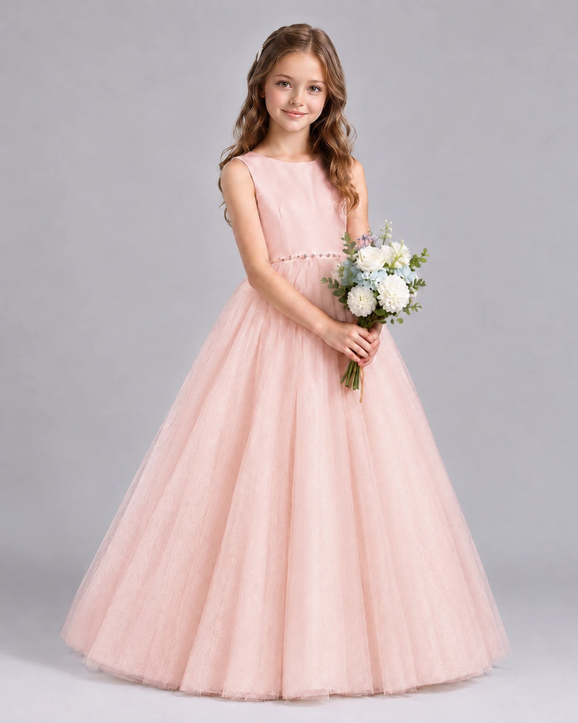 Blush Pink Ball Gown Flower Girl Dresses Side