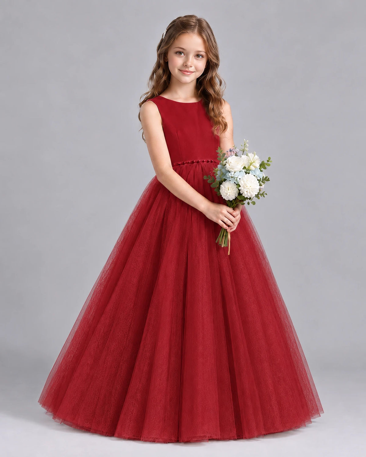 Burgundy Ball Gown Flower Girl Dresses Side