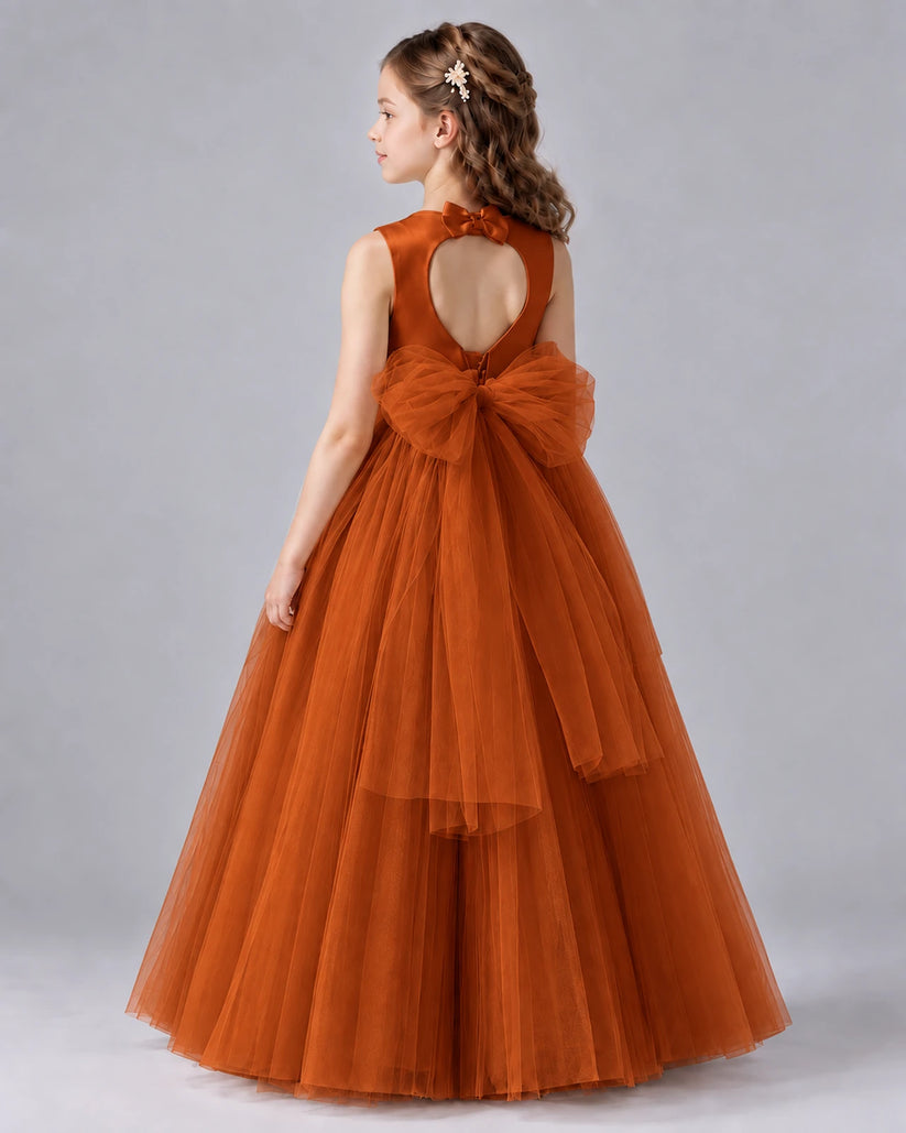 Burnt Orange Ball Gown Flower Girl Dresses Back