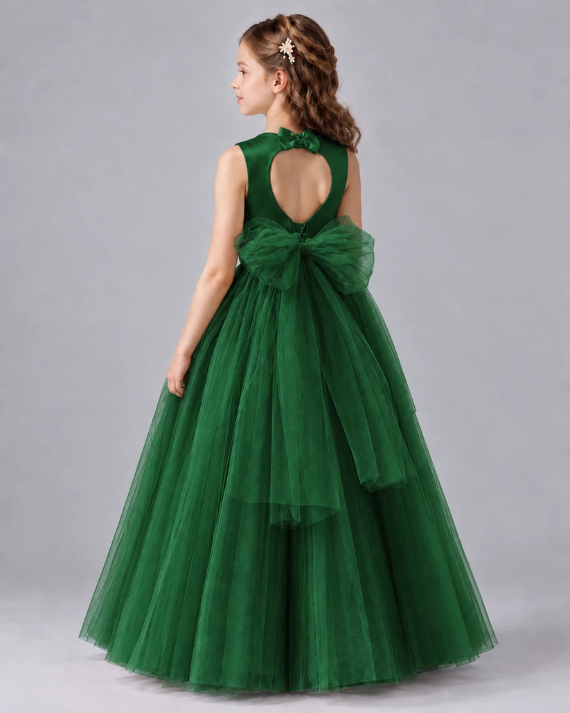 Dark Green Ball Gown Flower Girl Dresses Back
