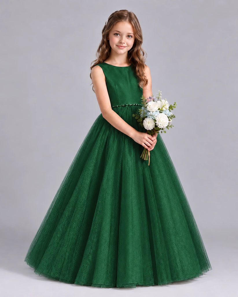 Dark Green Ball Gown Flower Girl Dresses Side